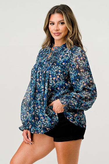 Long Sleeve Blouse with Smocked Detail